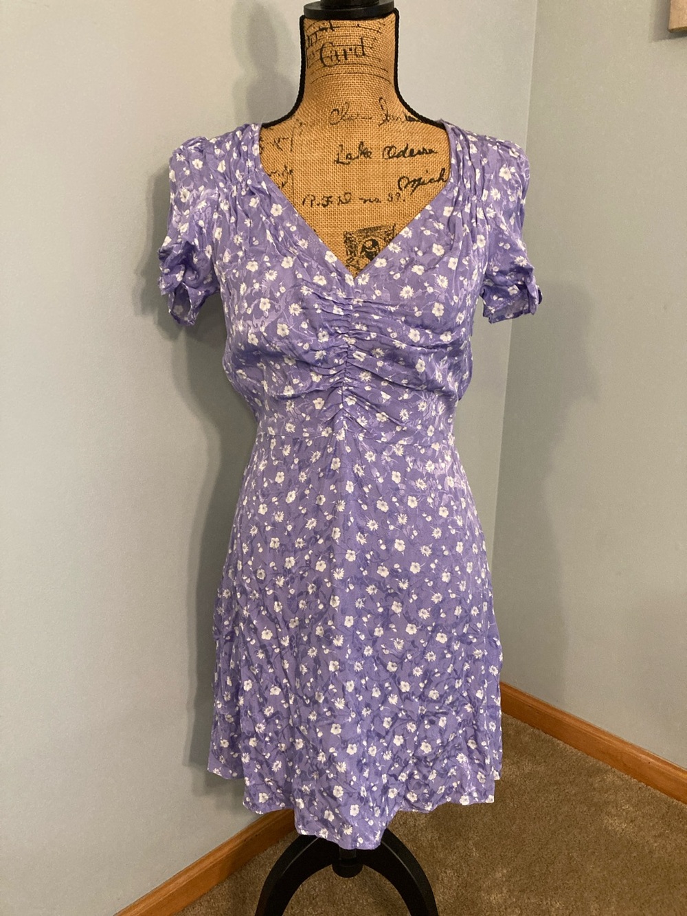 Free People Lavender Floral Ruched V-Neck Mini Dress Women Size 4